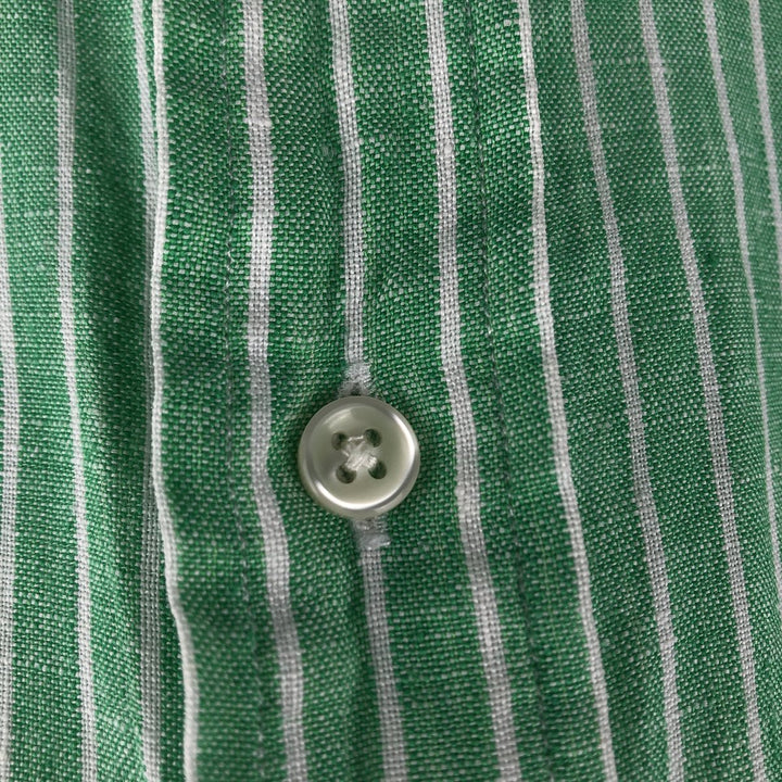 Ralph Lauren Custom Fit Striped Pattern Long Sleeve Linen Button-Down Shirt, Men's Size L unclear Emerald green Vintage Second Hand