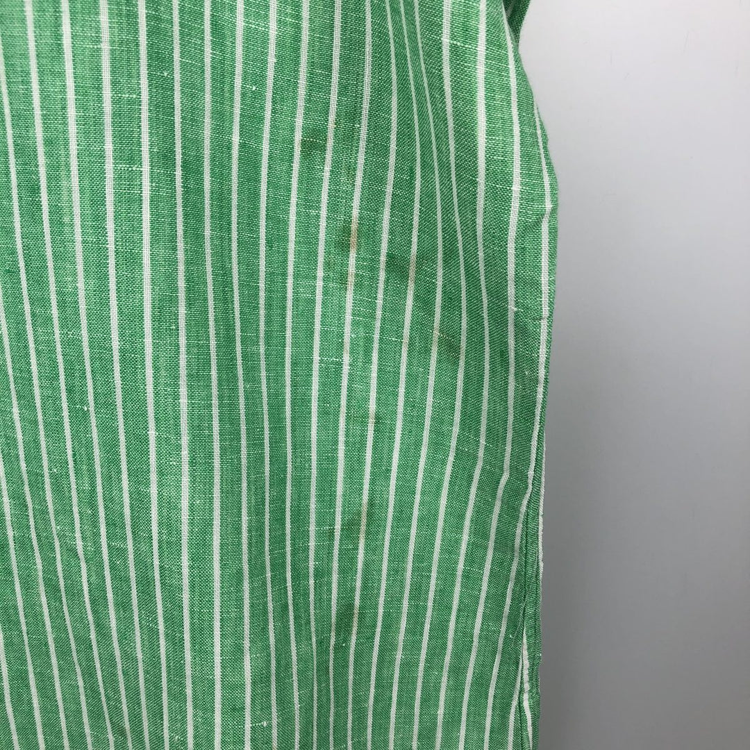 Ralph Lauren Custom Fit Striped Pattern Long Sleeve Linen Button-Down Shirt, Men's Size L unclear Emerald green Vintage Second Hand