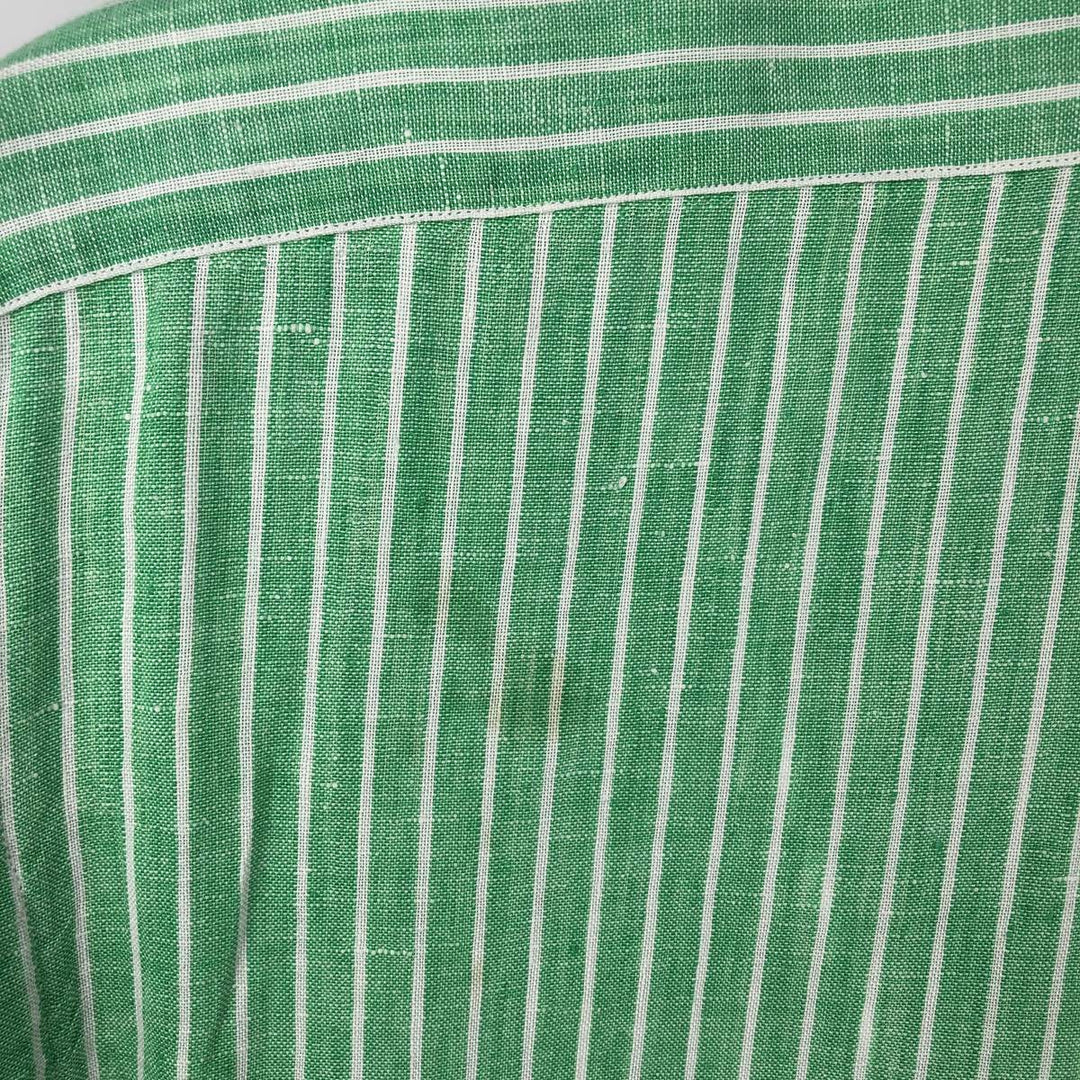Ralph Lauren Custom Fit Striped Pattern Long Sleeve Linen Button-Down Shirt, Men's Size L unclear Emerald green Vintage Second Hand