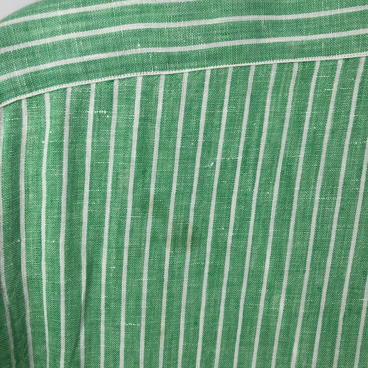 Ralph Lauren Custom Fit Striped Pattern Long Sleeve Linen Button-Down Shirt, Men's Size L unclear Emerald green Vintage Second Hand