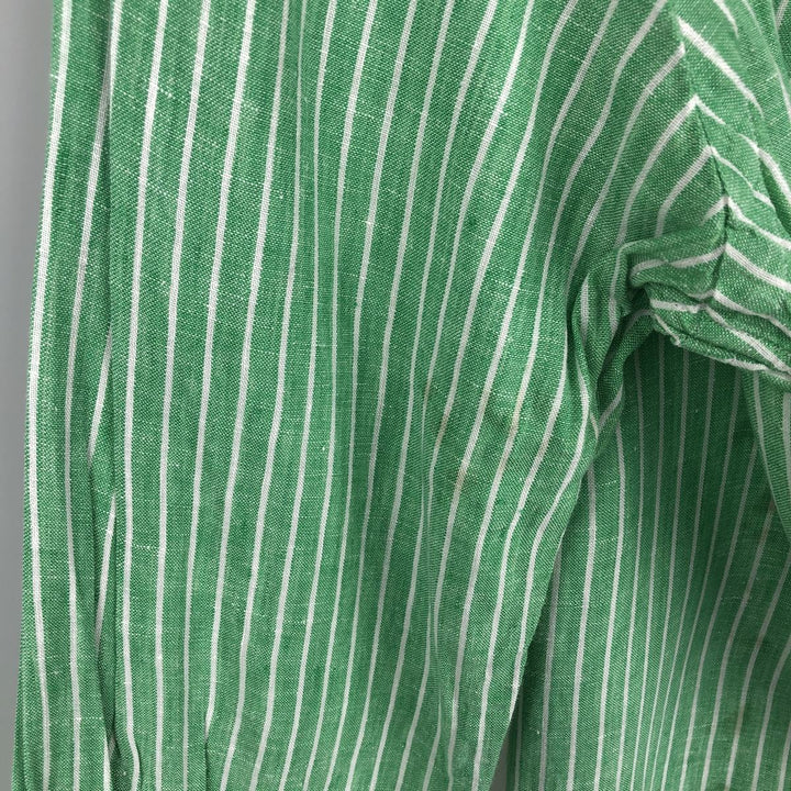 Ralph Lauren Custom Fit Striped Pattern Long Sleeve Linen Button-Down Shirt, Men's Size L unclear Emerald green Vintage Second Hand