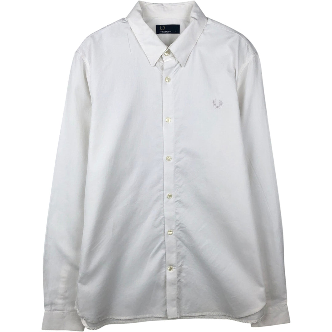 Fred Perry long-sleeved cotton shirt with hidden button-down collar, men's size L (approx.) cotton white type Vintage Second Hand