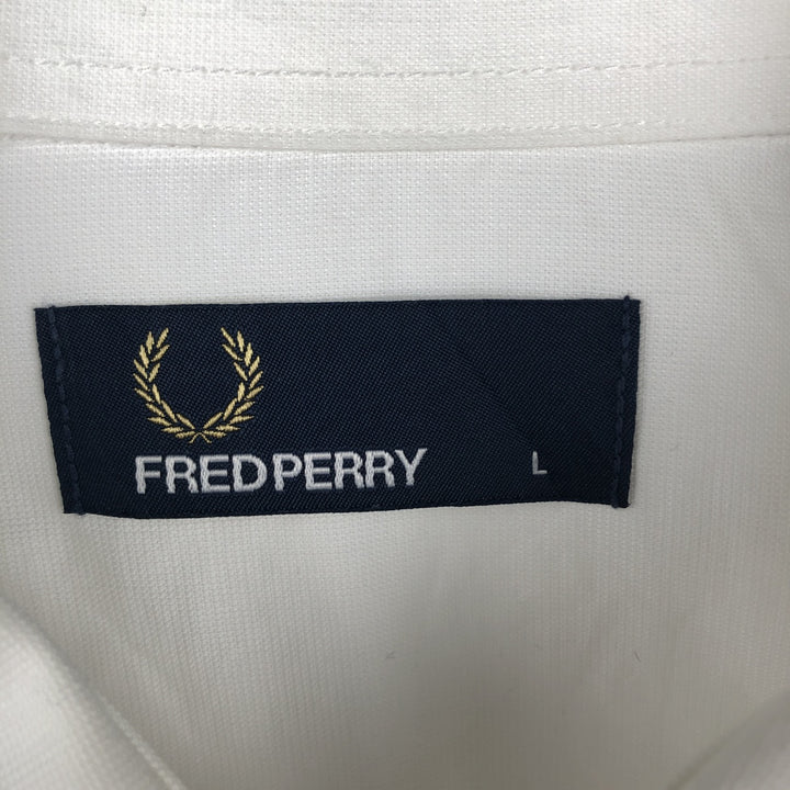 Fred Perry long-sleeved cotton shirt with hidden button-down collar, men's size L (approx.) cotton white type Vintage Second Hand