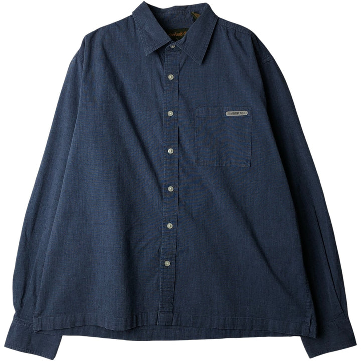 Vintage 90'S Timberland long-sleeved cotton shirt, size L, men's cotton navy blue type Vintage Second Hand