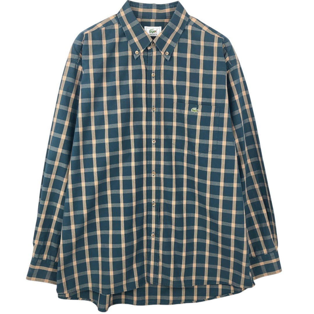 Lacoste long-sleeved button-down check shirt, men's size XL (approx.) cotton green type Vintage Second Hand
