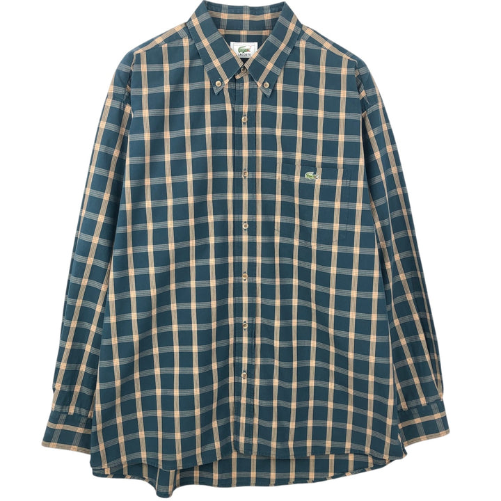 Lacoste long-sleeved button-down check shirt, men's size XL (approx.) cotton green type Vintage Second Hand