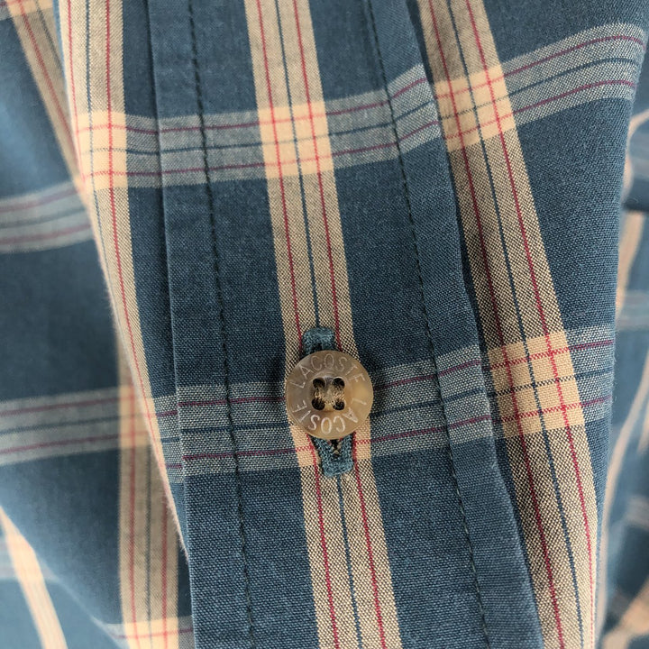 Lacoste long-sleeved button-down check shirt, men's size XL (approx.) cotton green type Vintage Second Hand