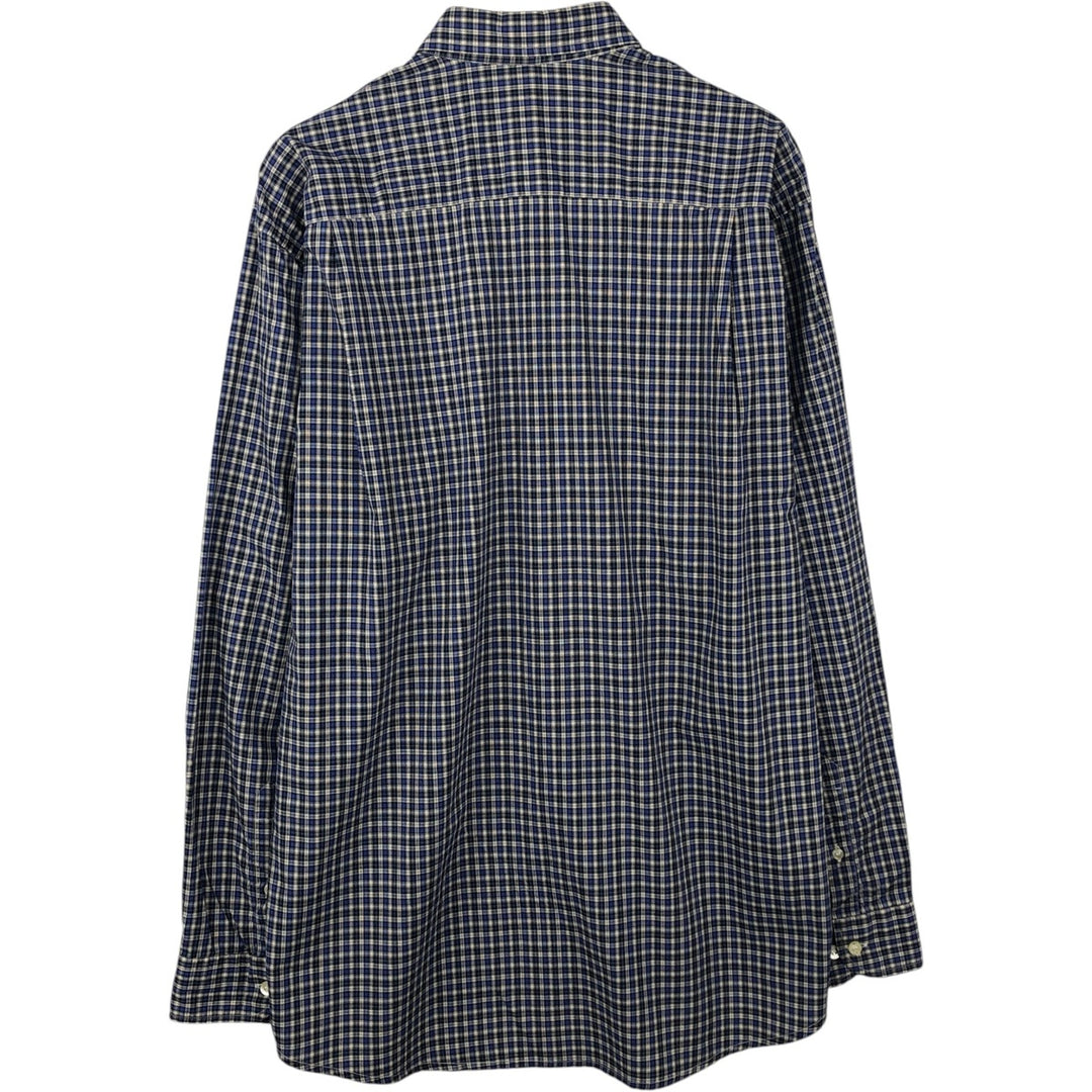 Lacoste long-sleeved button-down check shirt, made in Spain, men's size L (approx.) cotton navy blue type Vintage Second Hand