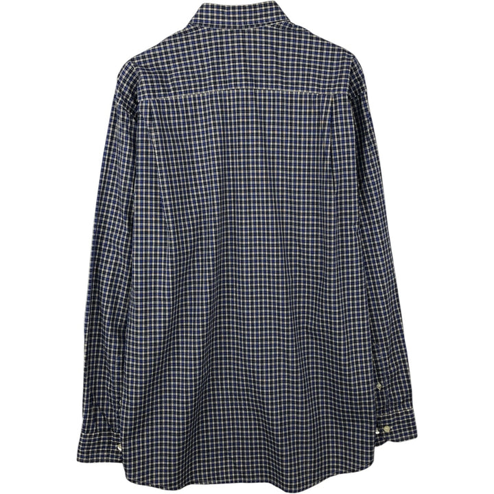 Lacoste long-sleeved button-down check shirt, made in Spain, men's size L (approx.) cotton navy blue type Vintage Second Hand
