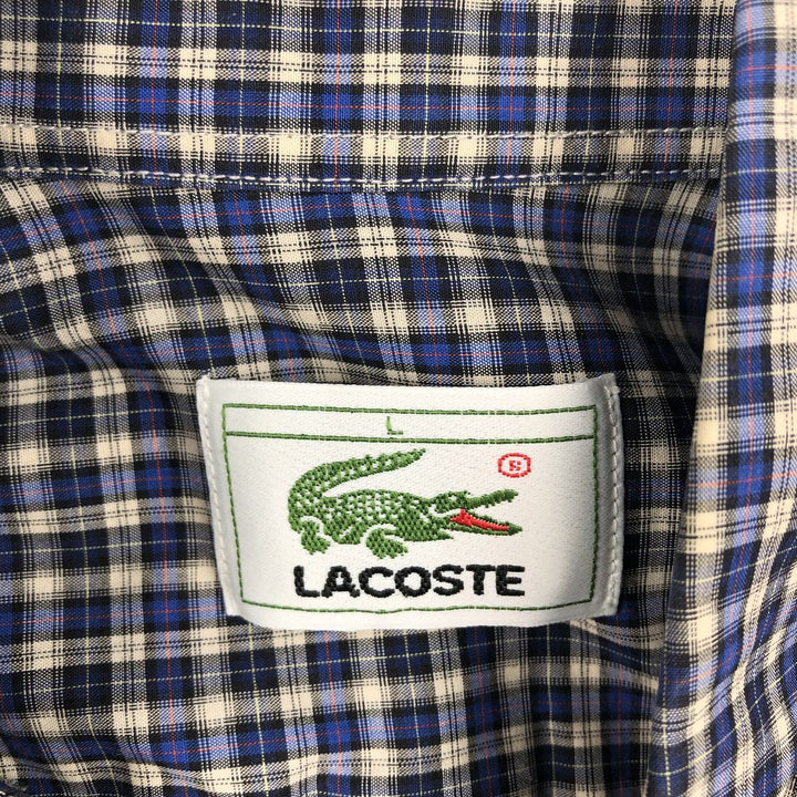Lacoste long-sleeved button-down check shirt, made in Spain, men's size L (approx.) cotton navy blue type Vintage Second Hand