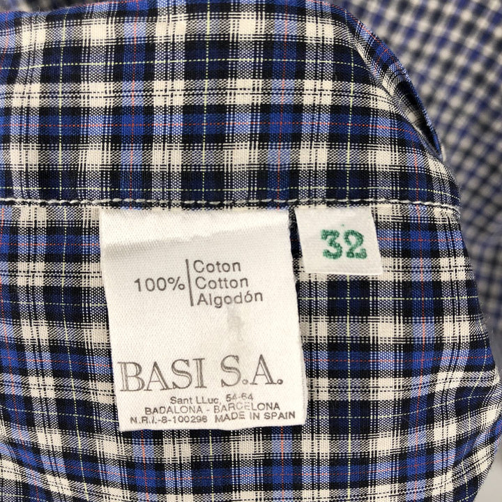 Lacoste long-sleeved button-down check shirt, made in Spain, men's size L (approx.) cotton navy blue type Vintage Second Hand