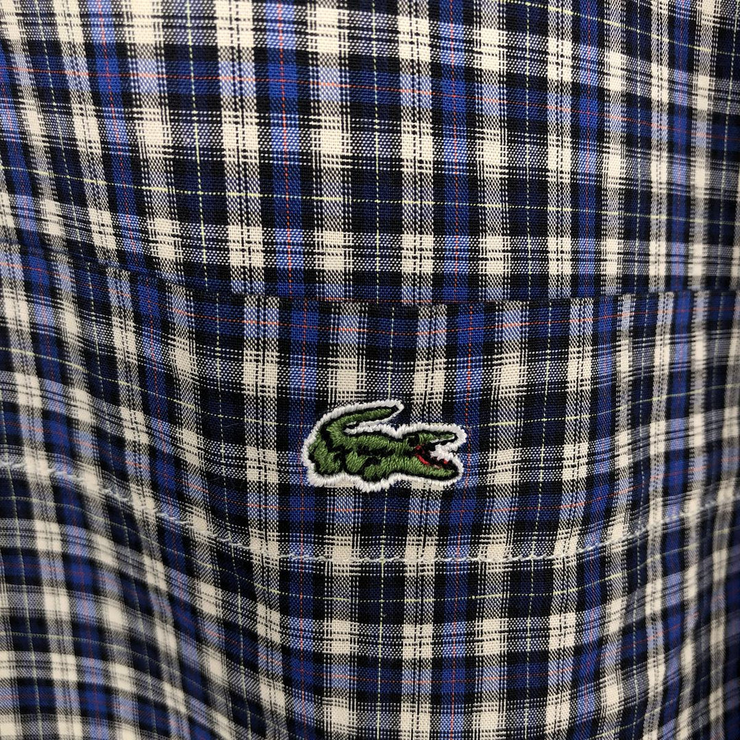 Lacoste long-sleeved button-down check shirt, made in Spain, men's size L (approx.) cotton navy blue type Vintage Second Hand