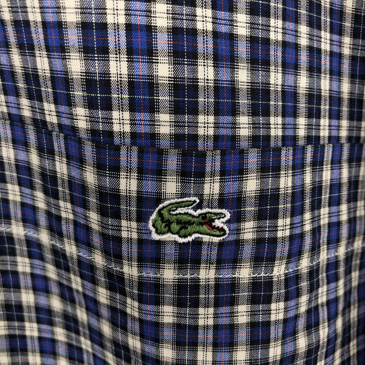 Lacoste long-sleeved button-down check shirt, made in Spain, men's size L (approx.) cotton navy blue type Vintage Second Hand