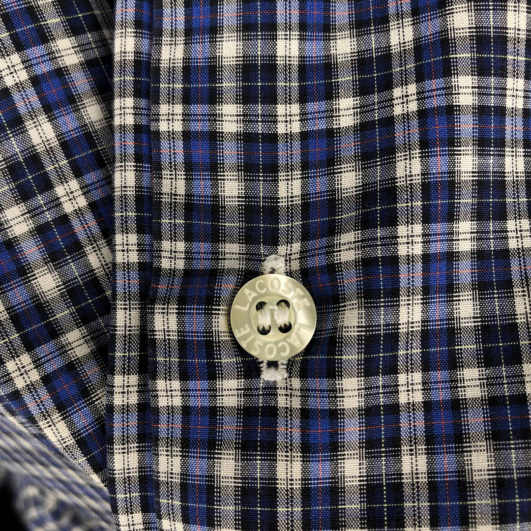 Lacoste long-sleeved button-down check shirt, made in Spain, men's size L (approx.) cotton navy blue type Vintage Second Hand
