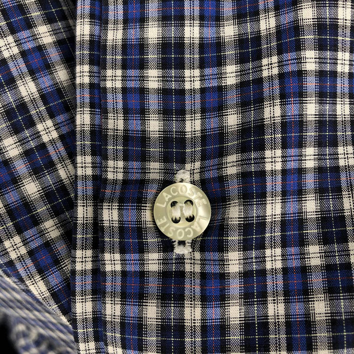 Lacoste long-sleeved button-down check shirt, made in Spain, men's size L (approx.) cotton navy blue type Vintage Second Hand