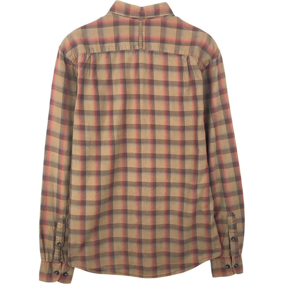 Lacoste SLIM FIT French design long-sleeved button-down check shirt, men's size S (approx.) cotton brown type Vintage Second Hand
