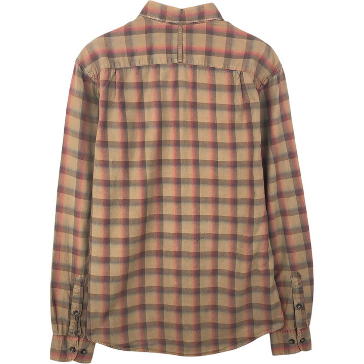 Lacoste SLIM FIT French design long-sleeved button-down check shirt, men's size S (approx.) cotton brown type Vintage Second Hand
