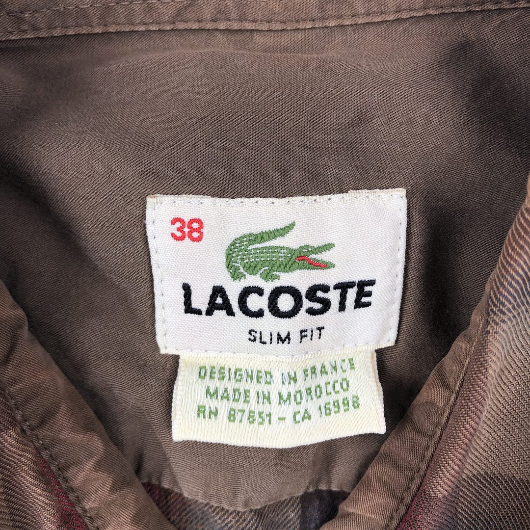 Lacoste SLIM FIT French design long-sleeved button-down check shirt, men's size S (approx.) cotton brown type Vintage Second Hand