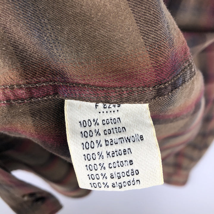Lacoste SLIM FIT French design long-sleeved button-down check shirt, men's size S (approx.) cotton brown type Vintage Second Hand
