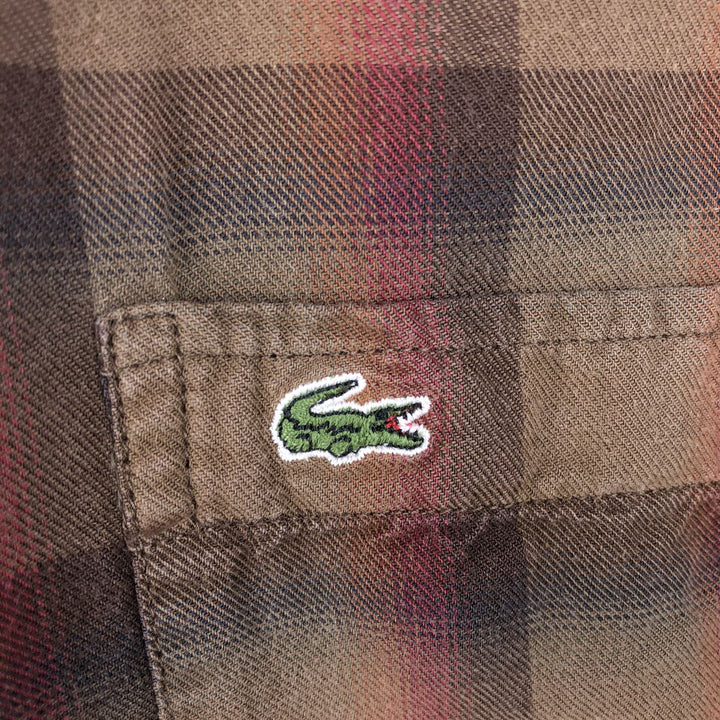 Lacoste SLIM FIT French design long-sleeved button-down check shirt, men's size S (approx.) cotton brown type Vintage Second Hand