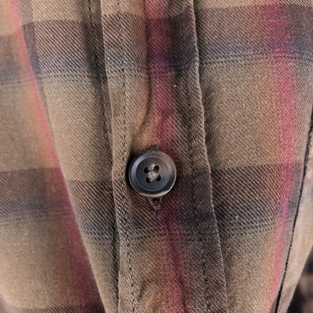 Lacoste SLIM FIT French design long-sleeved button-down check shirt, men's size S (approx.) cotton brown type Vintage Second Hand