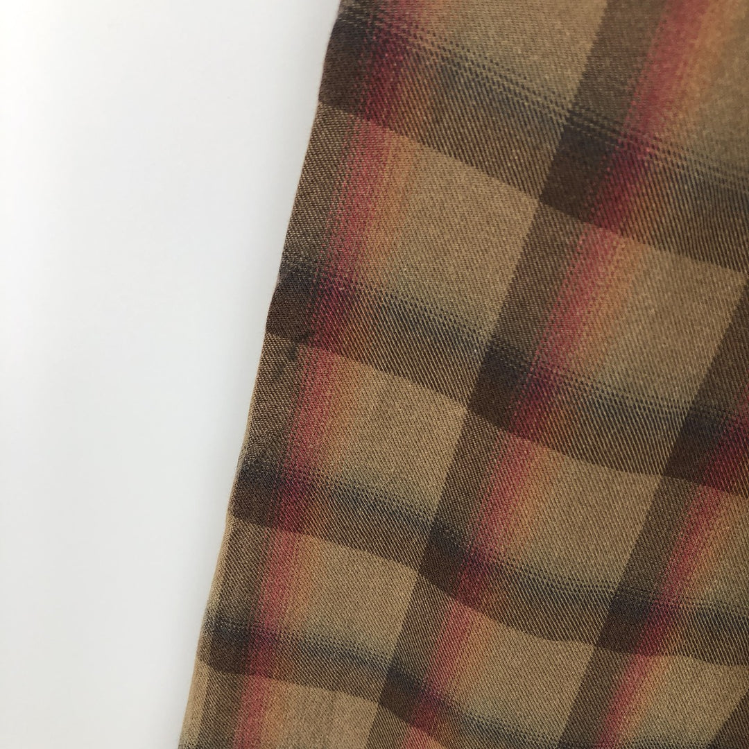 Lacoste SLIM FIT French design long-sleeved button-down check shirt, men's size S (approx.) cotton brown type Vintage Second Hand