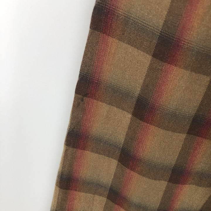 Lacoste SLIM FIT French design long-sleeved button-down check shirt, men's size S (approx.) cotton brown type Vintage Second Hand