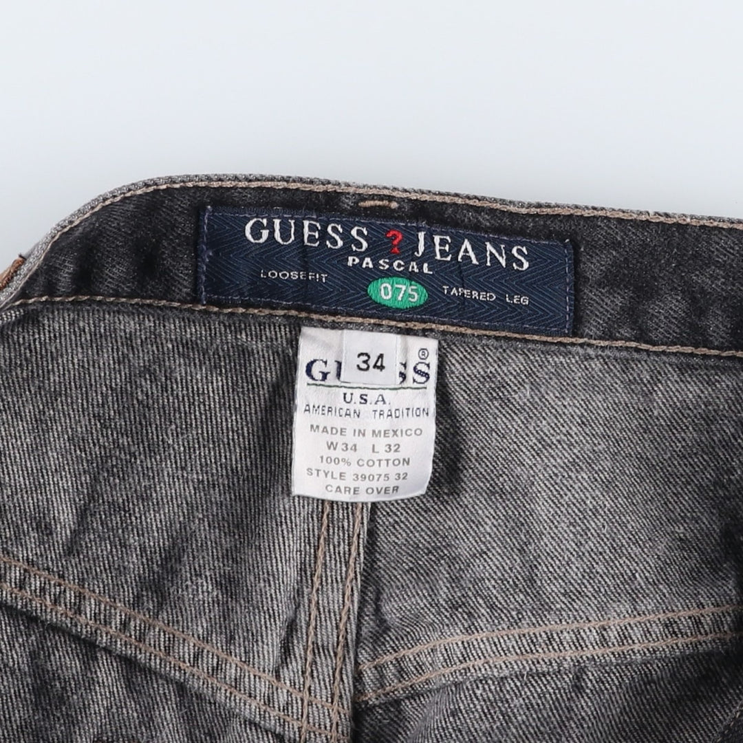 Guess Black Denim Tapered Jeans, Men's Size W34 (approx.) cotton black type Vintage Second Hand