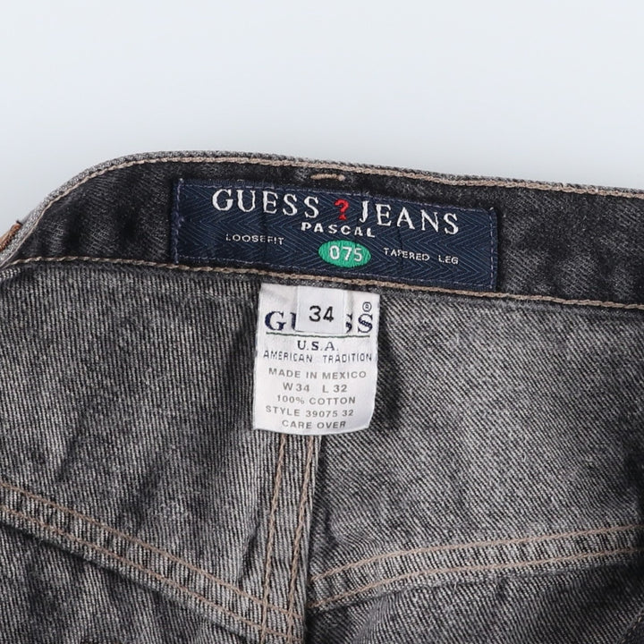Guess Black Denim Tapered Jeans, Men's Size W34 (approx.) cotton black type Vintage Second Hand
