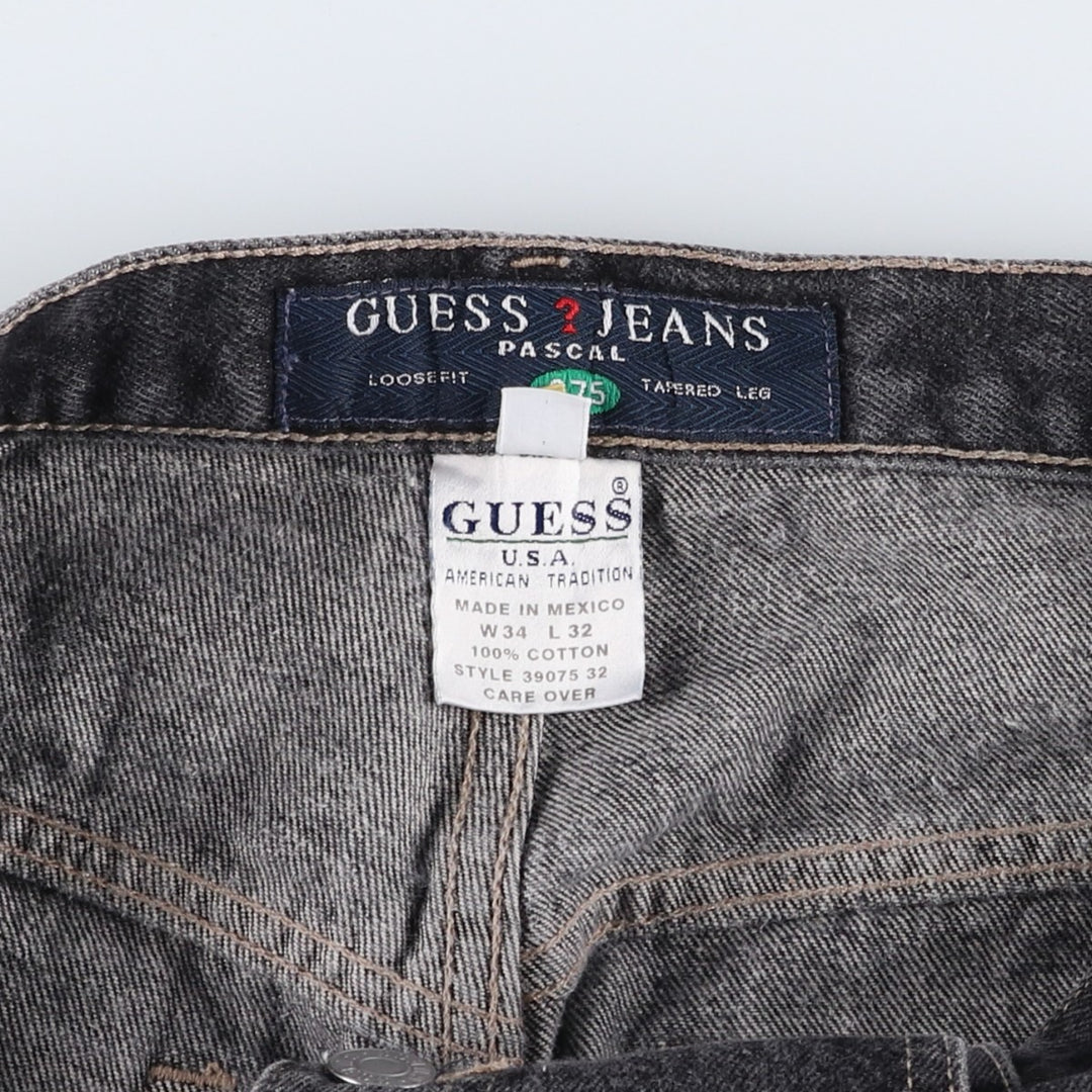 Guess Black Denim Tapered Jeans, Men's Size W34 (approx.) cotton black type Vintage Second Hand