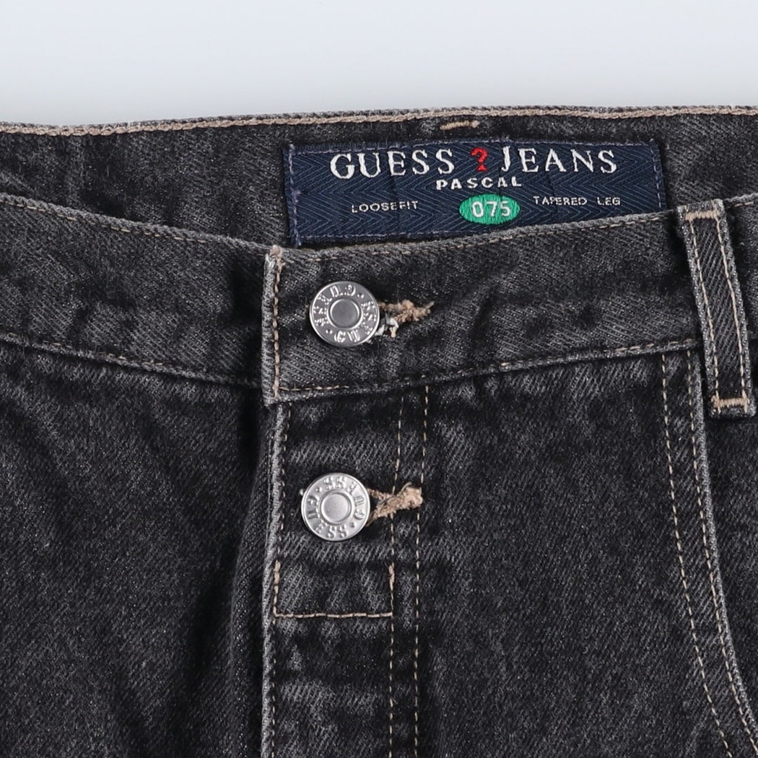 Guess Black Denim Tapered Jeans, Men's Size W34 (approx.) cotton black type Vintage Second Hand