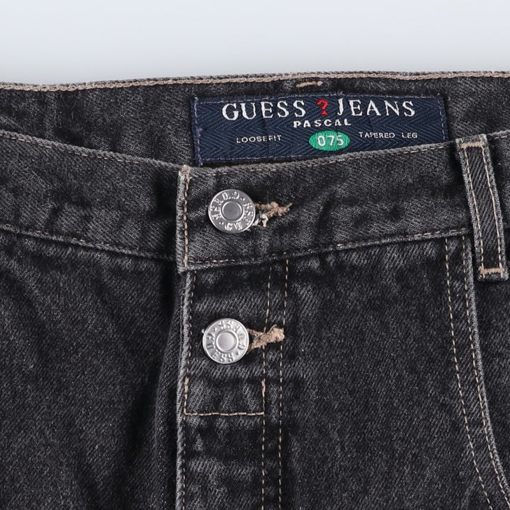 Guess Black Denim Tapered Jeans, Men's Size W34 (approx.) cotton black type Vintage Second Hand