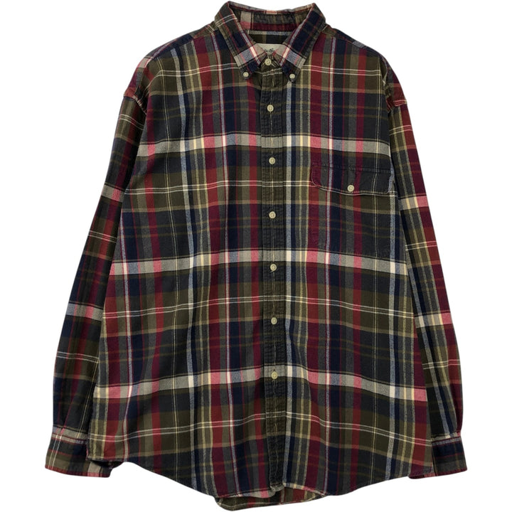 Eddie Bauer Long-Sleeve Button-Down Flannel Check Shirt, Men's Size XL (approx.), Long Sleeves, Flap Pockets cotton green type Vintage Second Hand