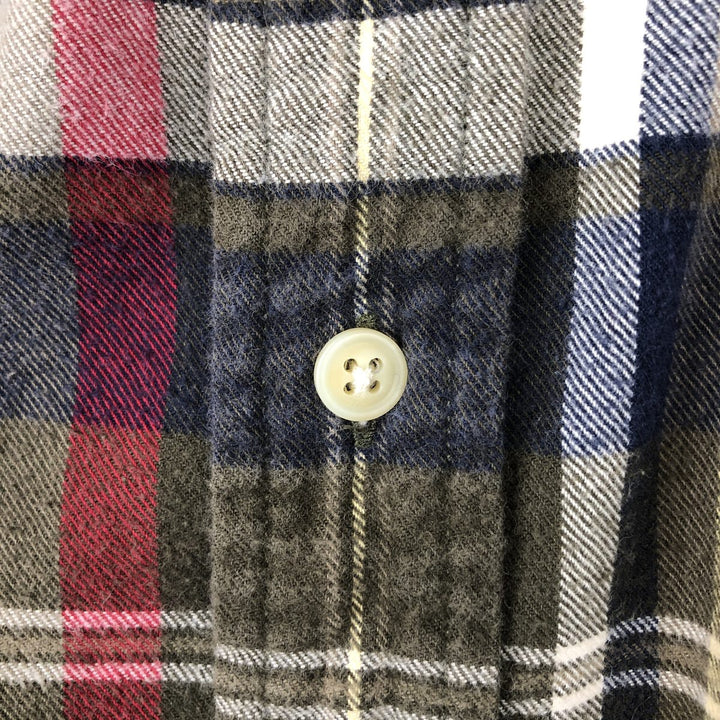 Eddie Bauer Long-Sleeve Button-Down Flannel Check Shirt, Men's Size XL (approx.), Long Sleeves, Flap Pockets cotton green type Vintage Second Hand