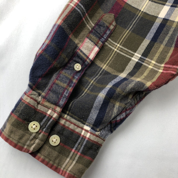 Eddie Bauer Long-Sleeve Button-Down Flannel Check Shirt, Men's Size XL (approx.), Long Sleeves, Flap Pockets cotton green type Vintage Second Hand