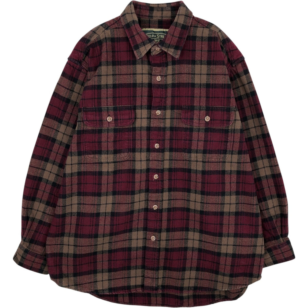 FIELD&STREAM Long-Sleeve Heavy Flannel Check Shirt, Men's Size XL (approx.) cotton wine-red Vintage Second Hand