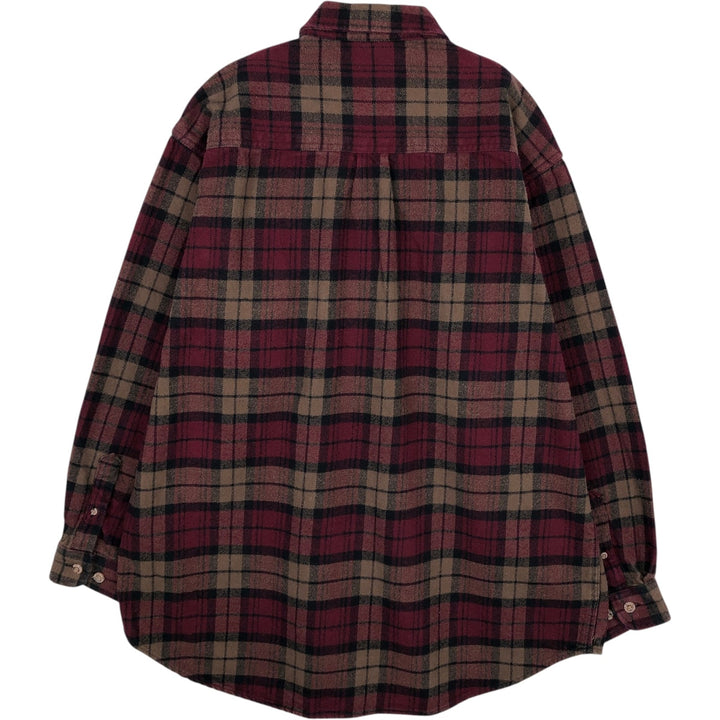 FIELD&STREAM Long-Sleeve Heavy Flannel Check Shirt, Men's Size XL (approx.) cotton wine-red Vintage Second Hand