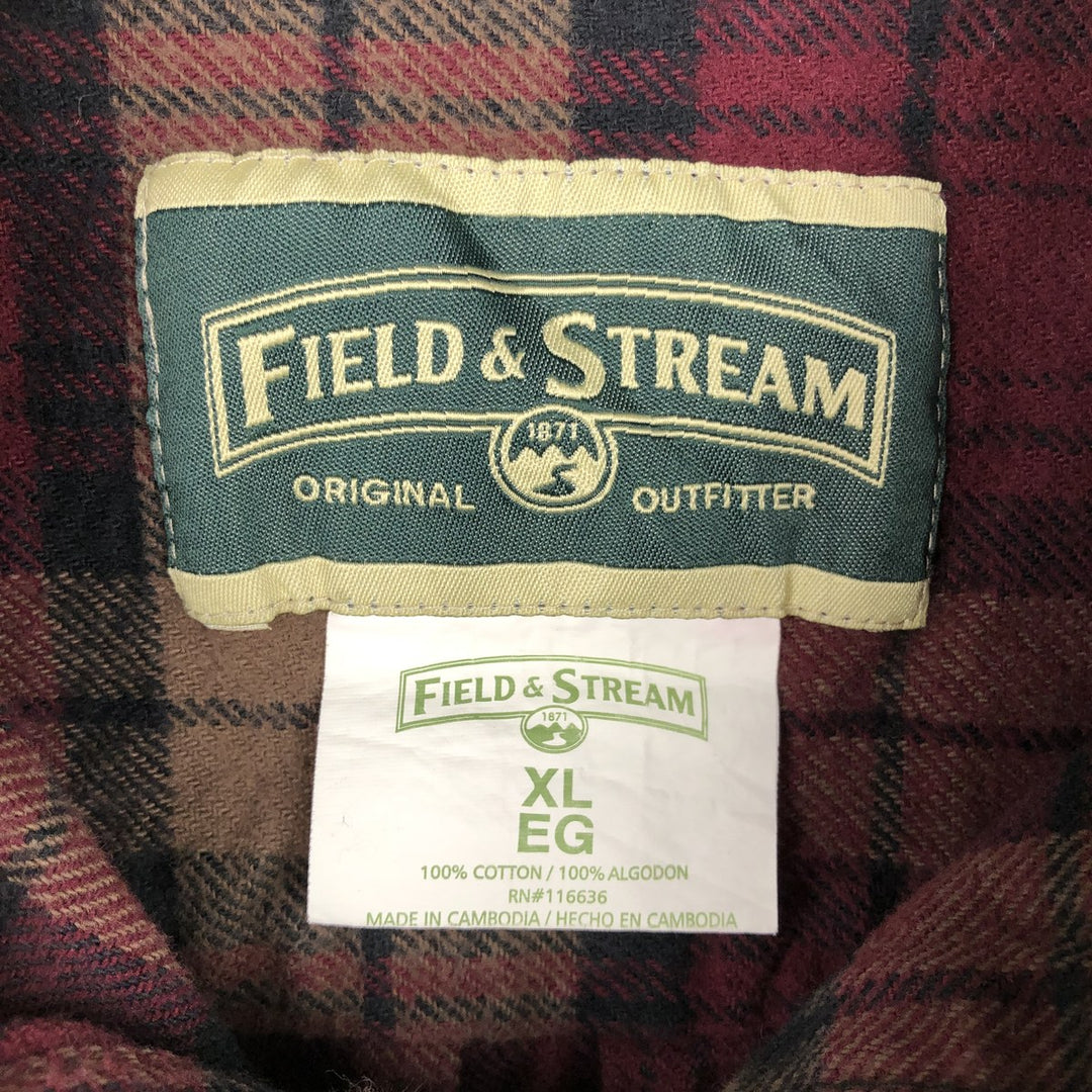 FIELD&STREAM Long-Sleeve Heavy Flannel Check Shirt, Men's Size XL (approx.) cotton wine-red Vintage Second Hand