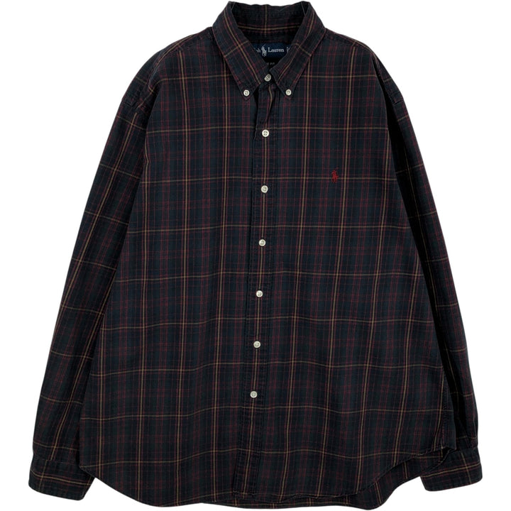 Ralph Lauren Classic Fit Long Sleeve Button Down Light Flannel Check Shirt Men's XL cotton wine-red Vintage Second Hand