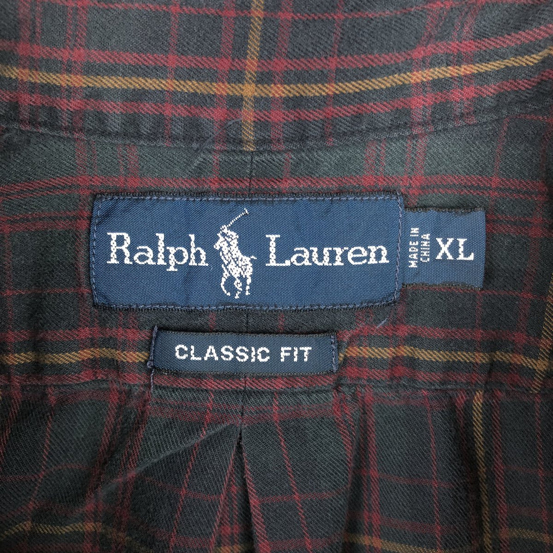 Ralph Lauren Classic Fit Long Sleeve Button Down Light Flannel Check Shirt Men's XL cotton wine-red Vintage Second Hand