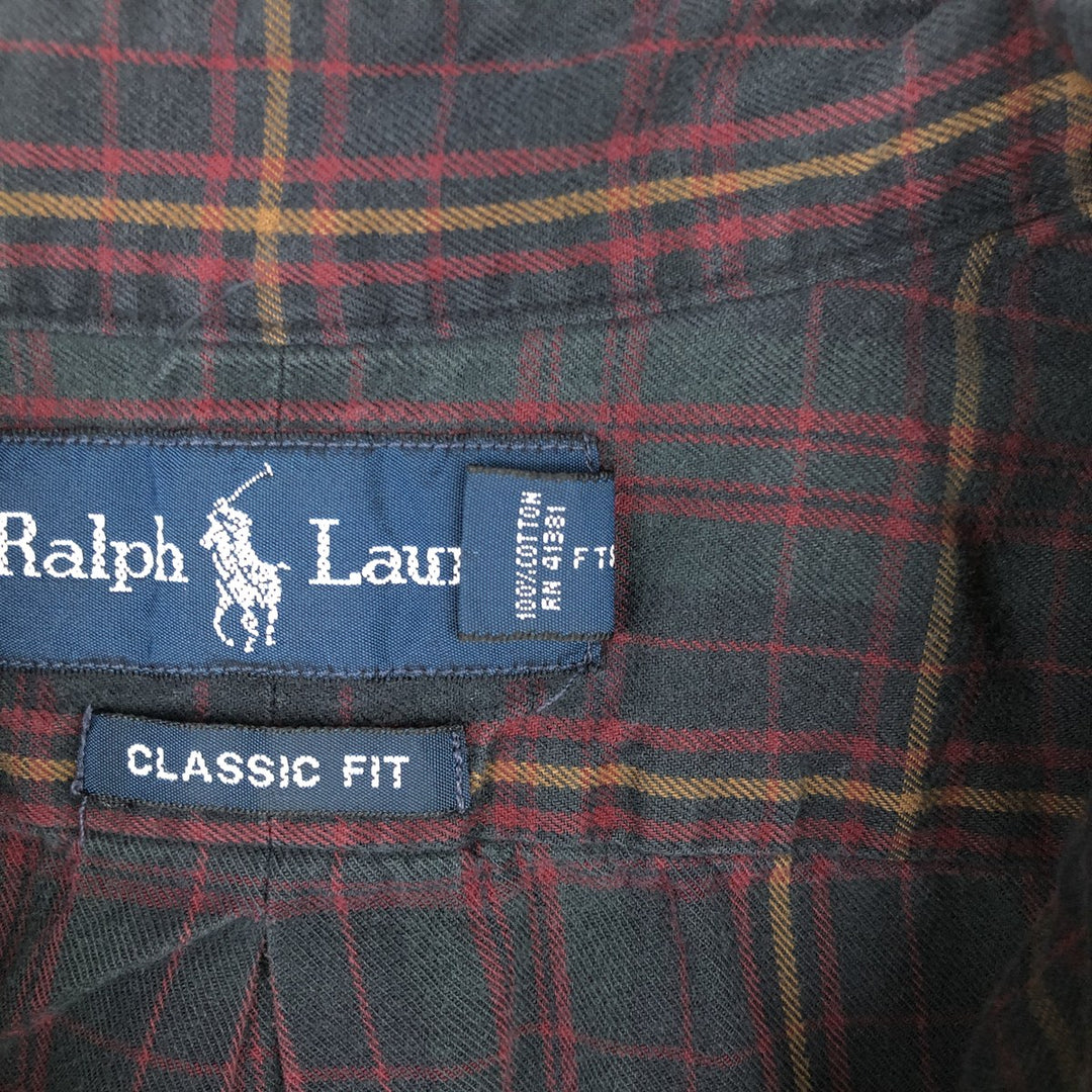 Ralph Lauren Classic Fit Long Sleeve Button Down Light Flannel Check Shirt Men's XL cotton wine-red Vintage Second Hand