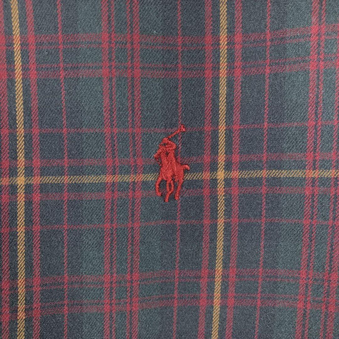 Ralph Lauren Classic Fit Long Sleeve Button Down Light Flannel Check Shirt Men's XL cotton wine-red Vintage Second Hand