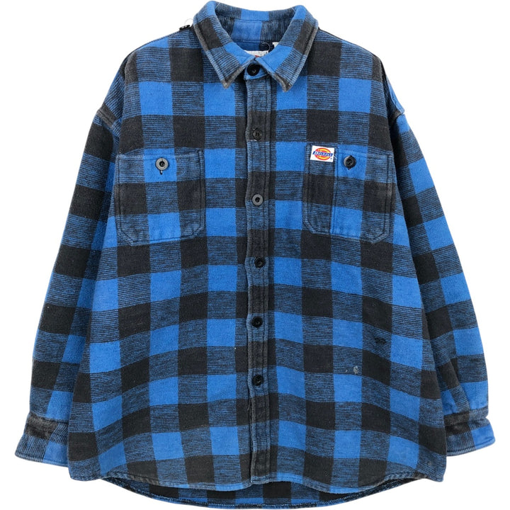 90'S Dickies Buffalo Check Long-Sleeve Heavy Flannel Check Shirt, Men's Size L (Equivalent), Vintage polyester blue type Vintage Second Hand