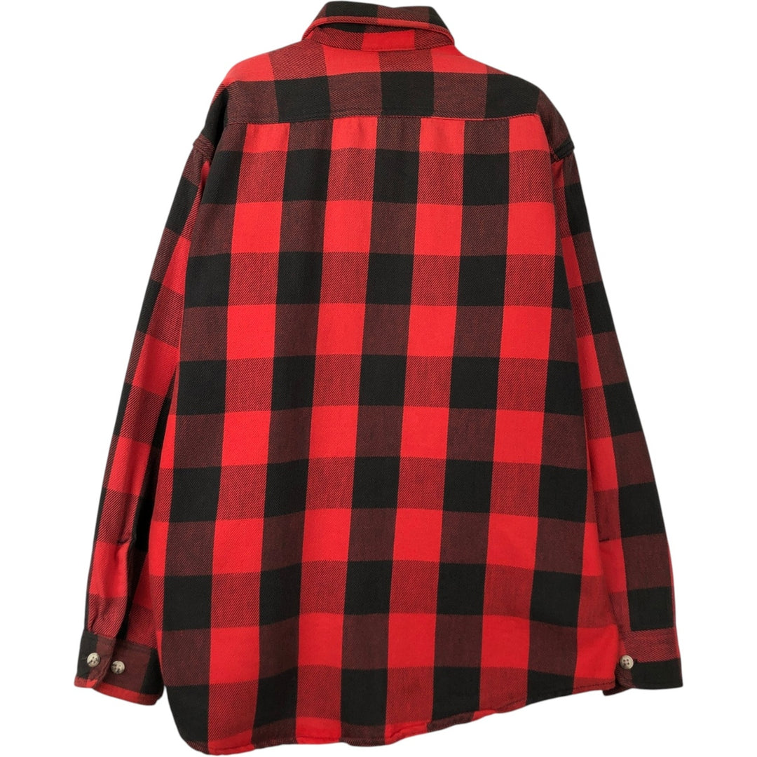 1980'S St. John's Bay Buffalo Check Long-Sleeve Light Flannel Shirt, Made in USA, Men's Size L (approx.) cotton red type Vintage Second Hand