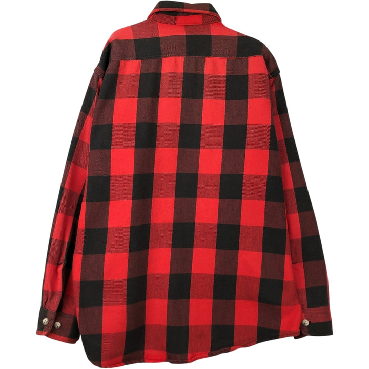 1980'S St. John's Bay Buffalo Check Long-Sleeve Light Flannel Shirt, Made in USA, Men's Size L (approx.) cotton red type Vintage Second Hand