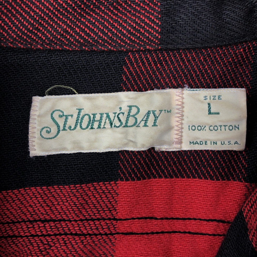 1980'S St. John's Bay Buffalo Check Long-Sleeve Light Flannel Shirt, Made in USA, Men's Size L (approx.) cotton red type Vintage Second Hand