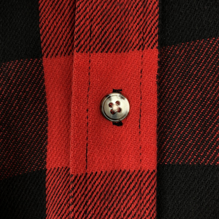 1980'S St. John's Bay Buffalo Check Long-Sleeve Light Flannel Shirt, Made in USA, Men's Size L (approx.) cotton red type Vintage Second Hand