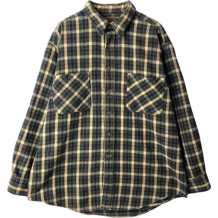 1990'S St. John's Bay Long-Sleeve Heavy Flannel Check Shirt, Men's Size L (approx.), Vintage cotton Green type dark green Vintage Second Hand