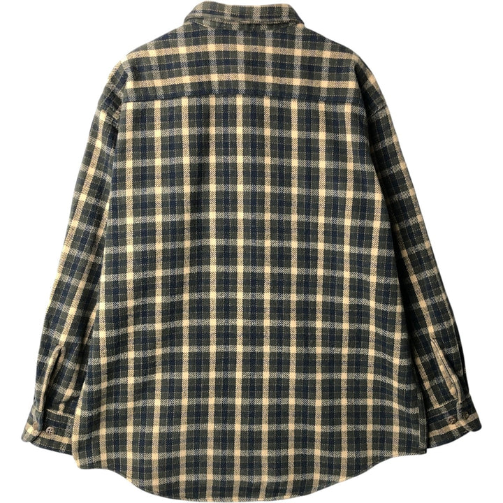 1990'S St. John's Bay Long-Sleeve Heavy Flannel Check Shirt, Men's Size L (approx.), Vintage cotton Green type dark green Vintage Second Hand