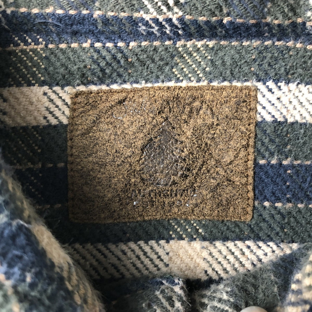 1990'S St. John's Bay Long-Sleeve Heavy Flannel Check Shirt, Men's Size L (approx.), Vintage cotton Green type dark green Vintage Second Hand